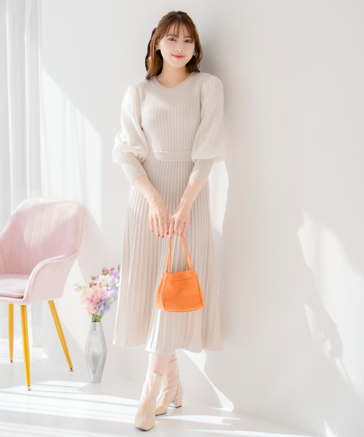 WILLSELECTION「袖オーガンジーニットワンピース」|ワンピース|