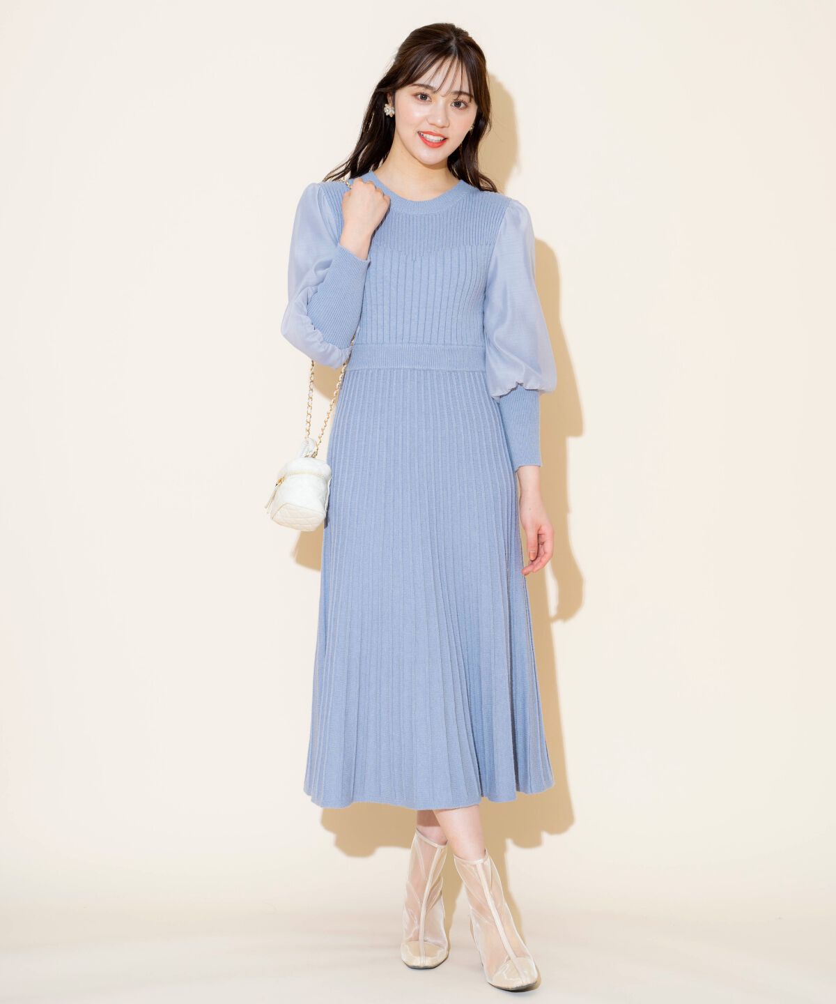 WILLSELECTION「袖オーガンジーニットワンピース」|ワンピース|