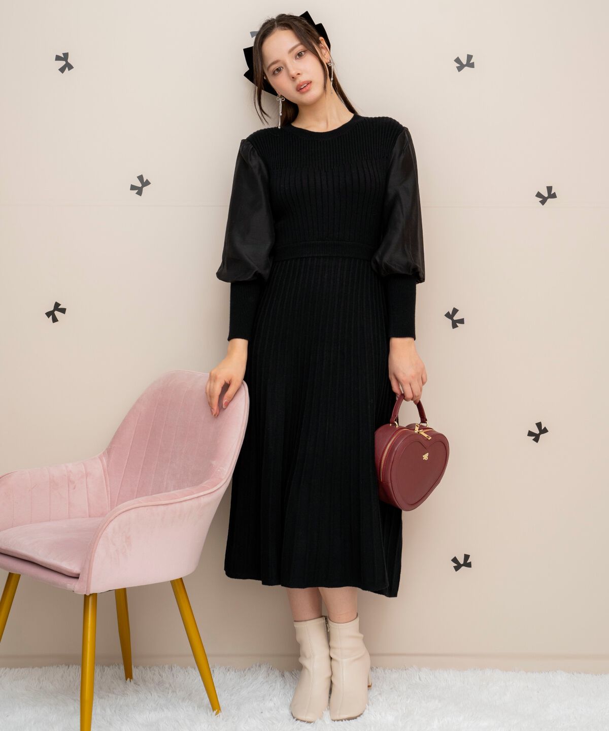 WILLSELECTION「袖オーガンジーニットワンピース」|ワンピース|