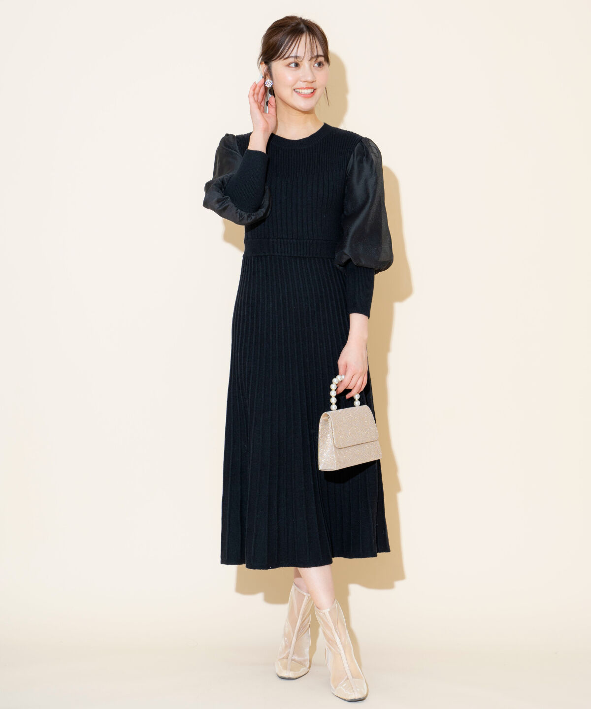 WILLSELECTION「袖オーガンジーニットワンピース」|ワンピース|