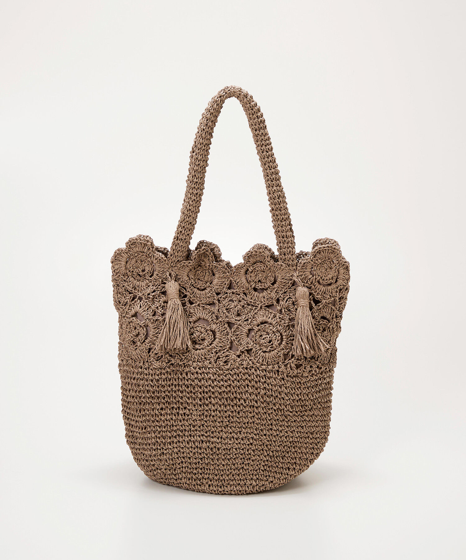 TOPKAPI BREATH「【TREASURE TOPKAPI】フラワーモチーフ ペーパー トートバッグ」|かごバッグ|グレージュ