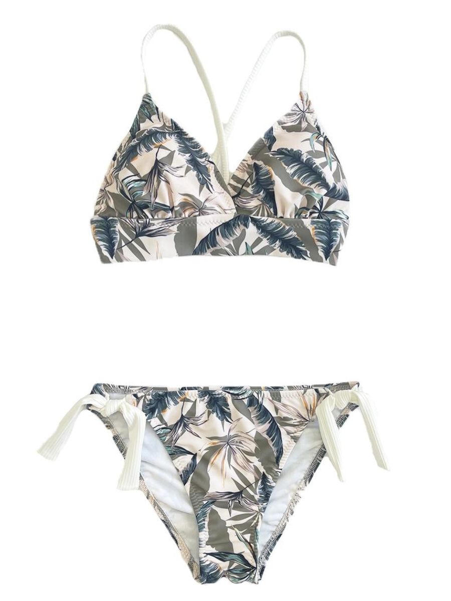 PEAK&PINE「ヴィンテージリーフ柄ショルダー三角ビキニ」|ビキニ|カーキ
