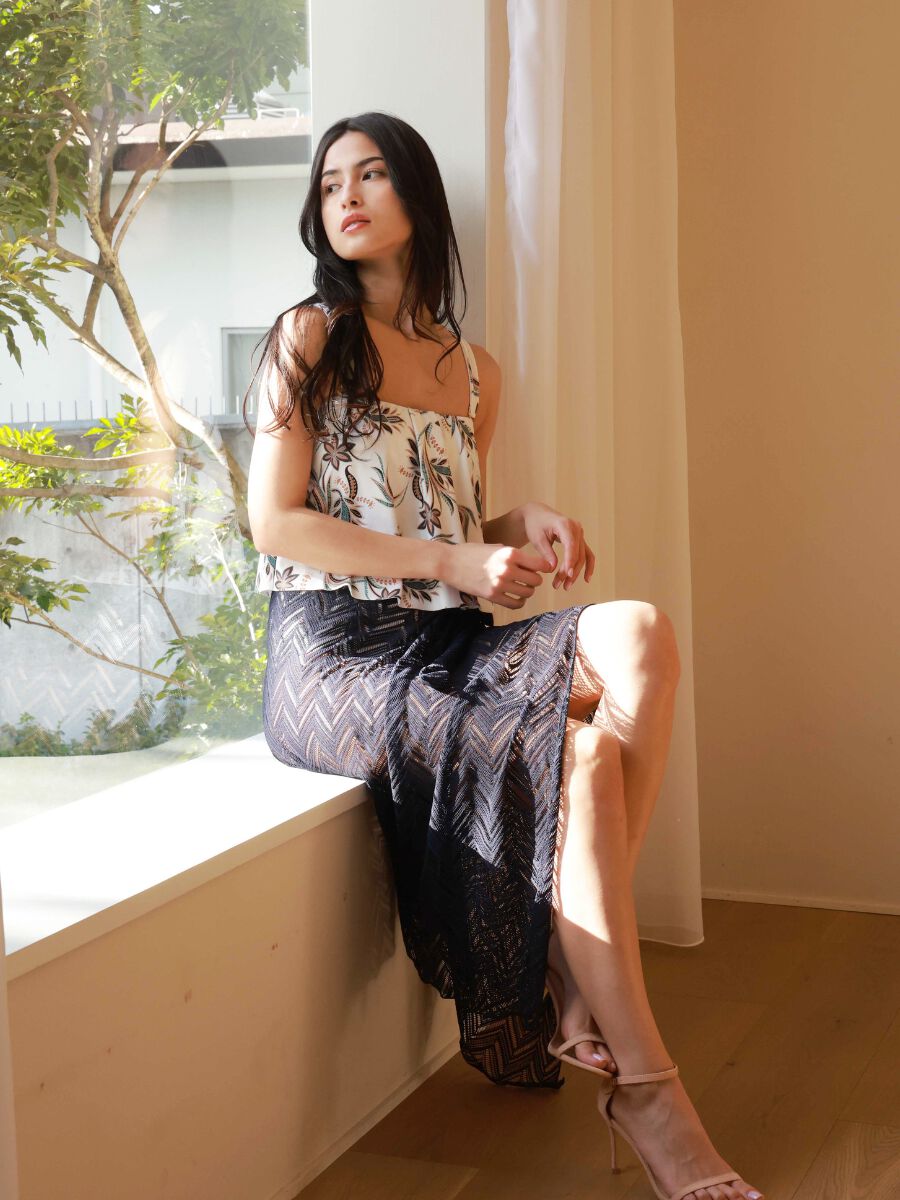 Riberce「【大人水着】オリエンタルフラワー柄ロングフレアバンドゥビキニ」|ビキニ|