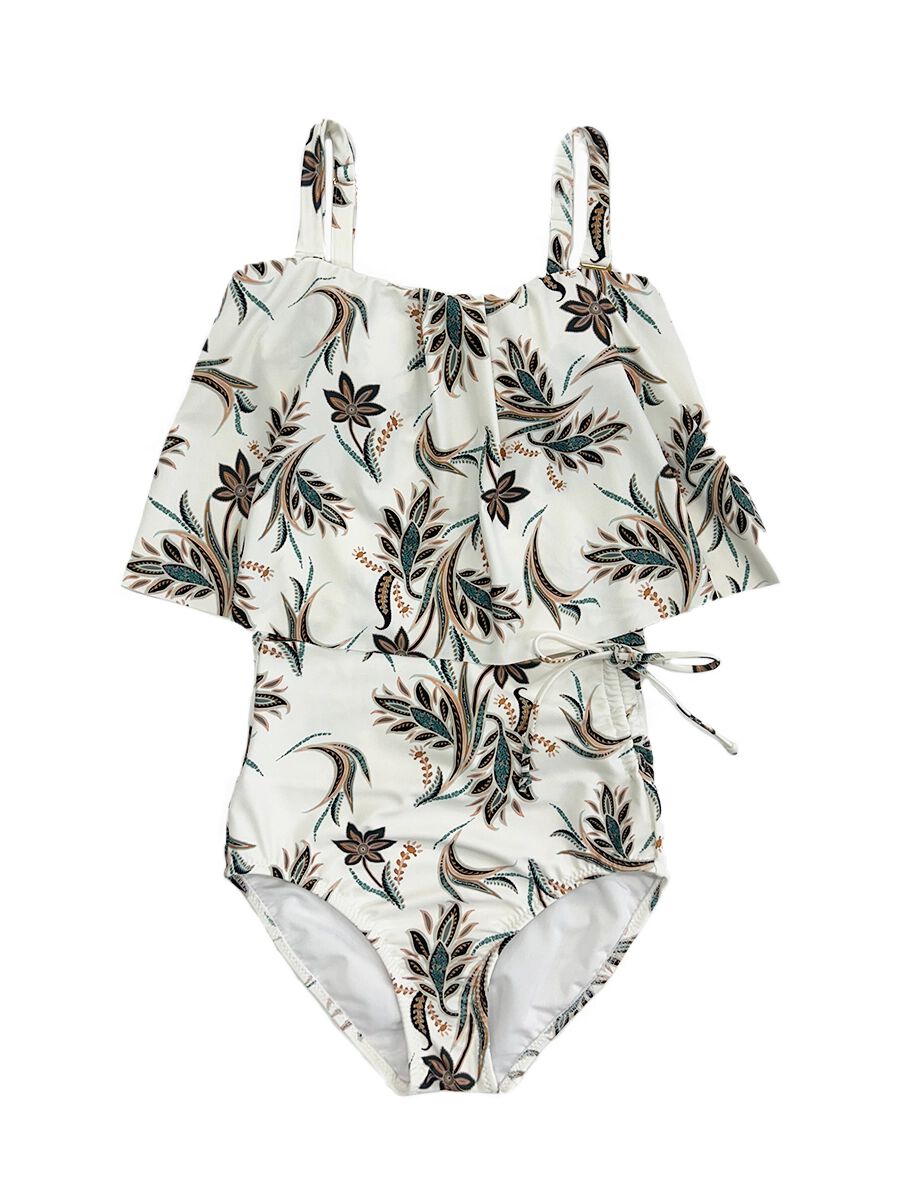 Riberce「【大人水着】オリエンタルフラワー柄ロングフレアバンドゥビキニ」|ビキニ|