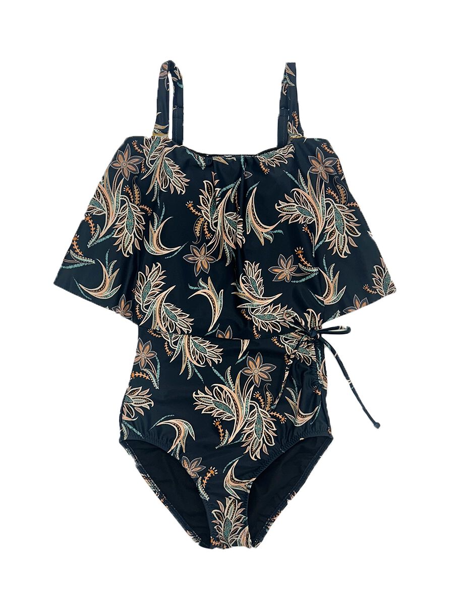 Riberce「【大人水着】オリエンタルフラワー柄ロングフレアバンドゥビキニ」|ビキニ|