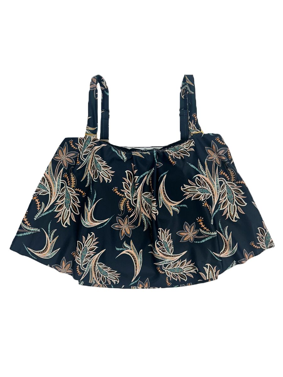 Riberce「【大人水着】オリエンタルフラワー柄ロングフレアバンドゥビキニ」|ビキニ|