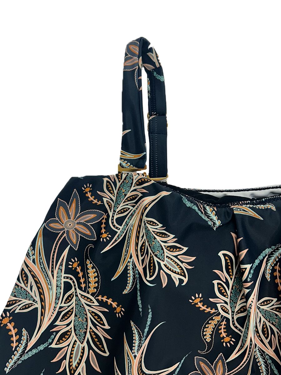 Riberce「【大人水着】オリエンタルフラワー柄ロングフレアバンドゥビキニ」|ビキニ|