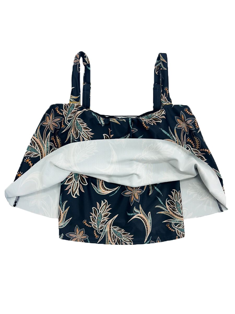 Riberce「【大人水着】オリエンタルフラワー柄ロングフレアバンドゥビキニ」|ビキニ|