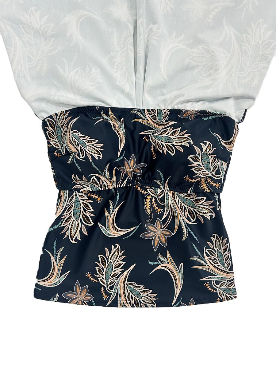 Riberce「【大人水着】オリエンタルフラワー柄ロングフレアバンドゥビキニ」|ビキニ|