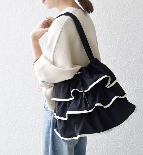 SHIPS any「【WEB限定】SHIPS any: フリル ドロスト トート バッグ」|トートバッグ|ブラック