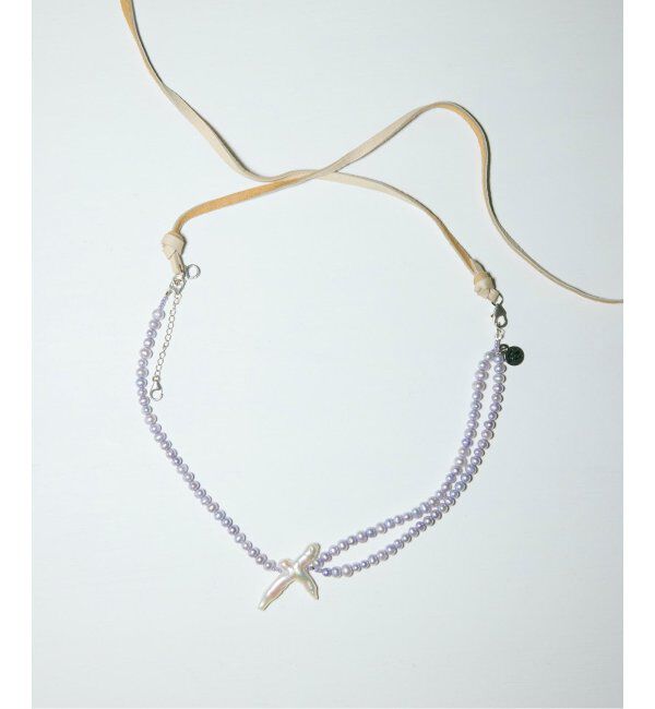  「TACHIBANA Cross with leather ribbon：ネックレス」|ネックレス|パープル B