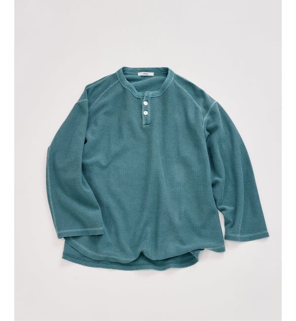 JOURNAL STANDARD relume「《予約》製品染め バックピケ ヘンリーネック 7分袖 Tシャツ」|Tシャツ・カットソー|グリーン A