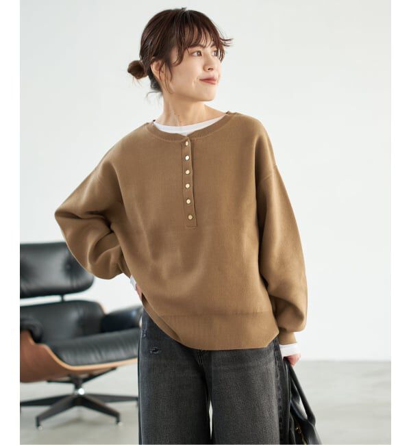 Spick and Span「《WEB限定》メタルボタンヘンリーネックニット」|ニット・セーター|