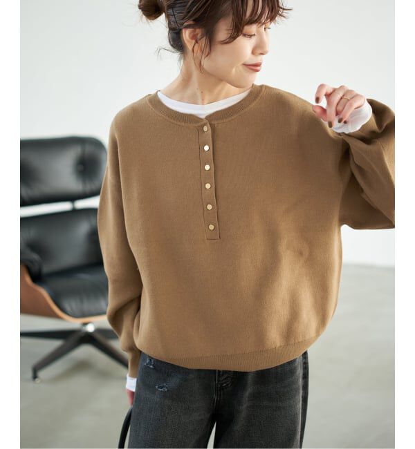 Spick and Span「《WEB限定》メタルボタンヘンリーネックニット」|ニット・セーター|
