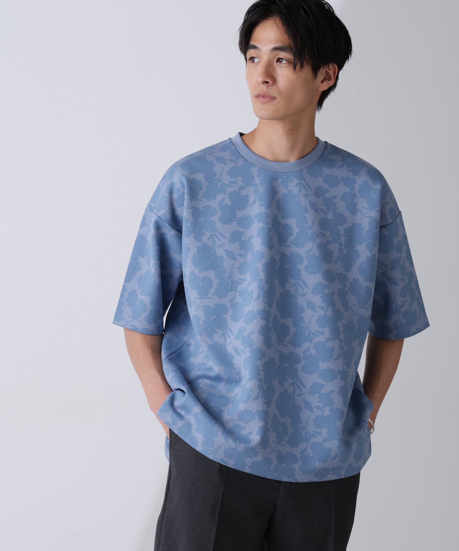 nano･universe「総柄ダンボールワイドTシャツ 半袖」|Tシャツ・カットソー|ブルー