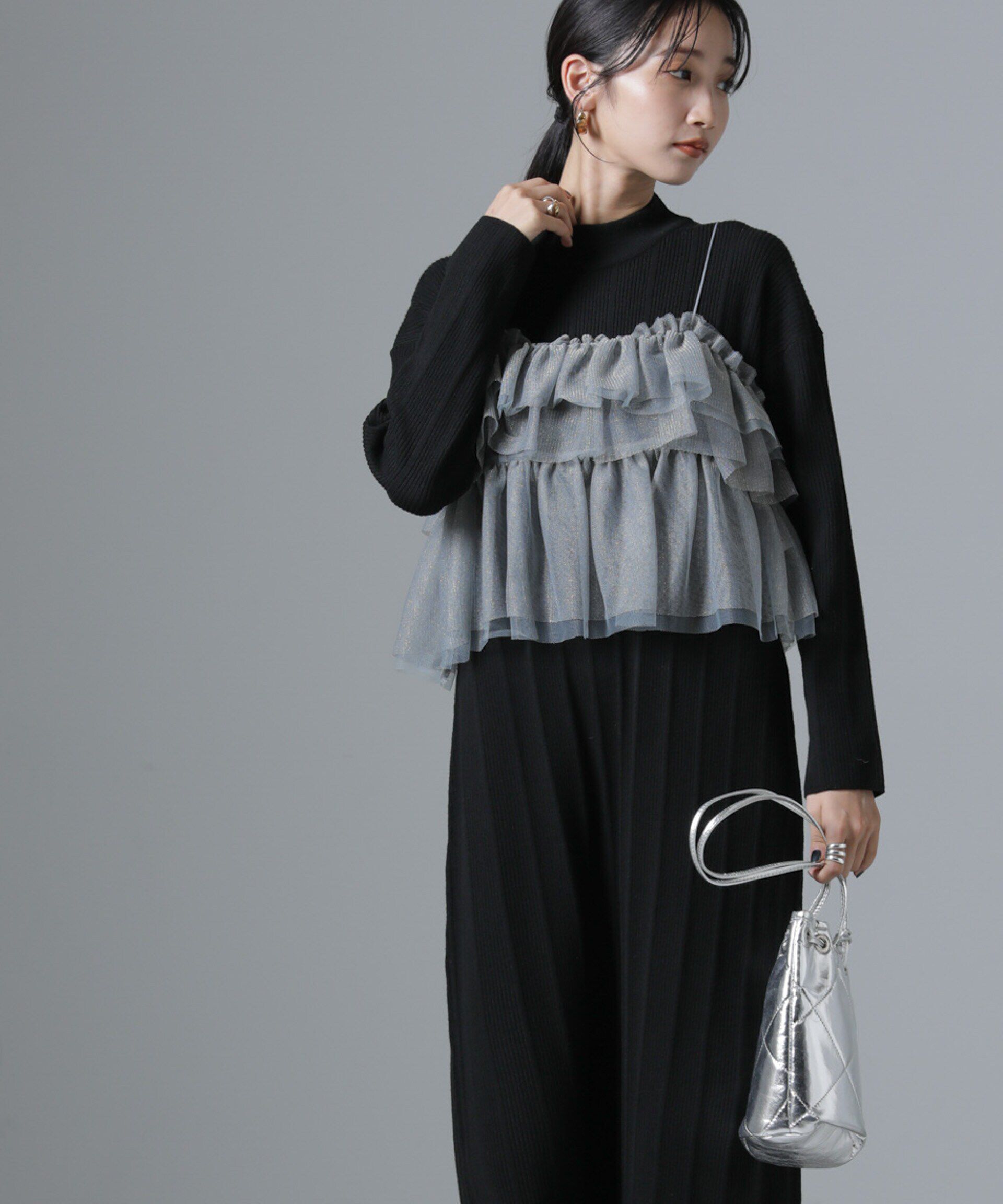 nano･universe「チュールビスチェ＋リブニットワンピースセット」|ワンピース|