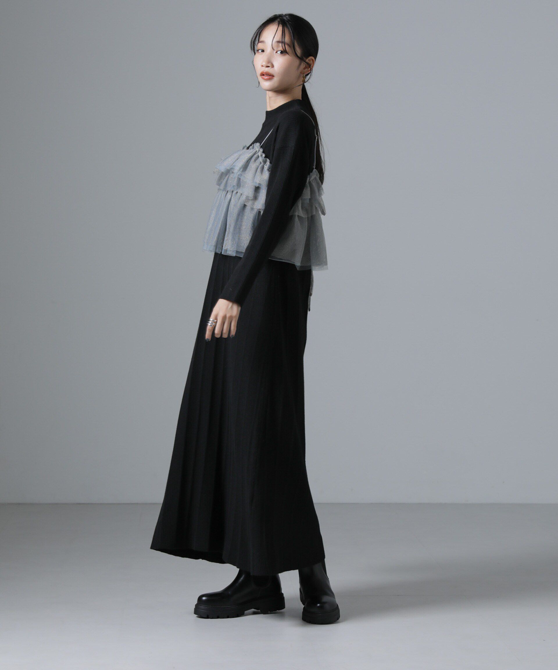 nano･universe「チュールビスチェ＋リブニットワンピースセット」|ワンピース|