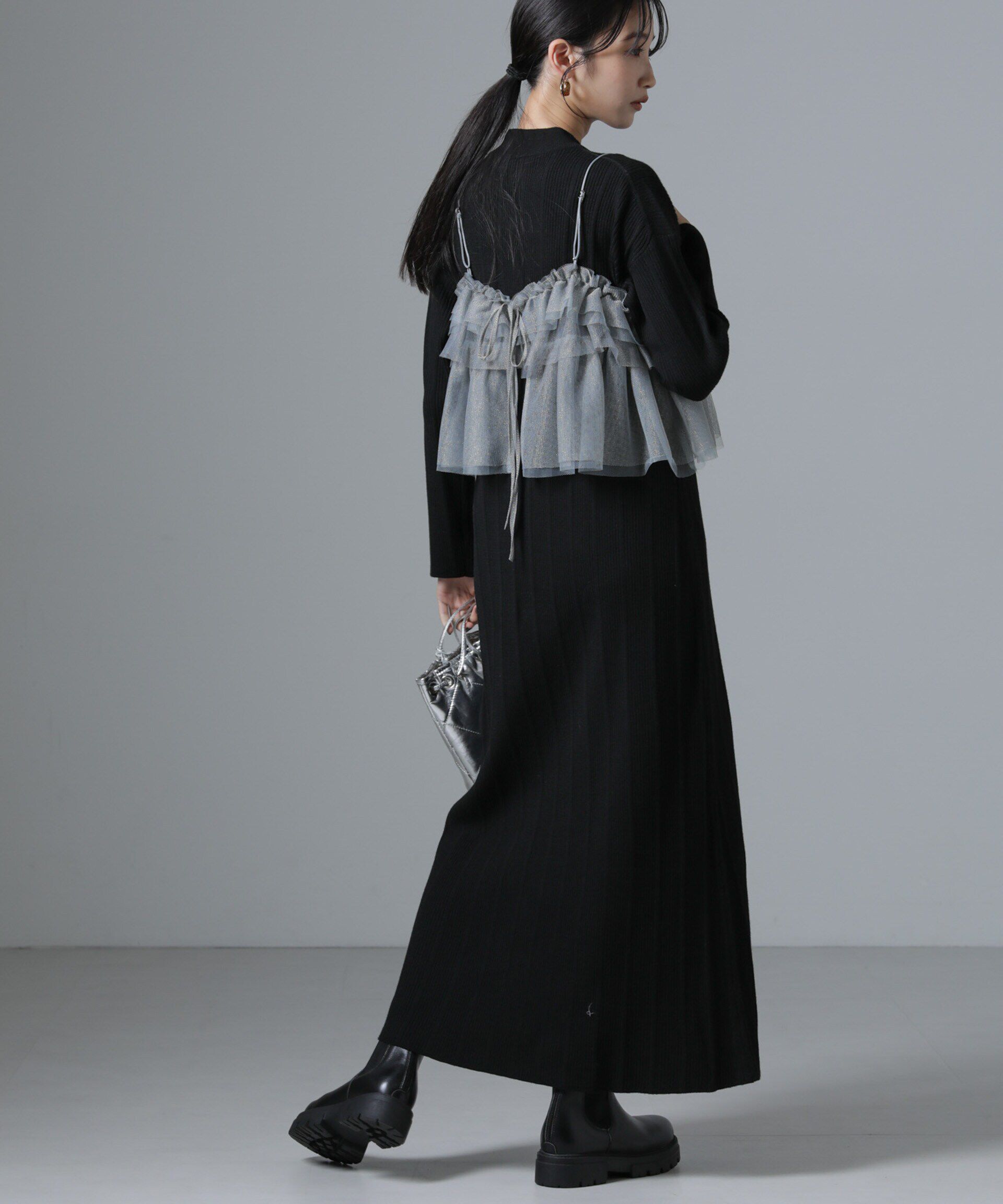 nano･universe「チュールビスチェ＋リブニットワンピースセット」|ワンピース|