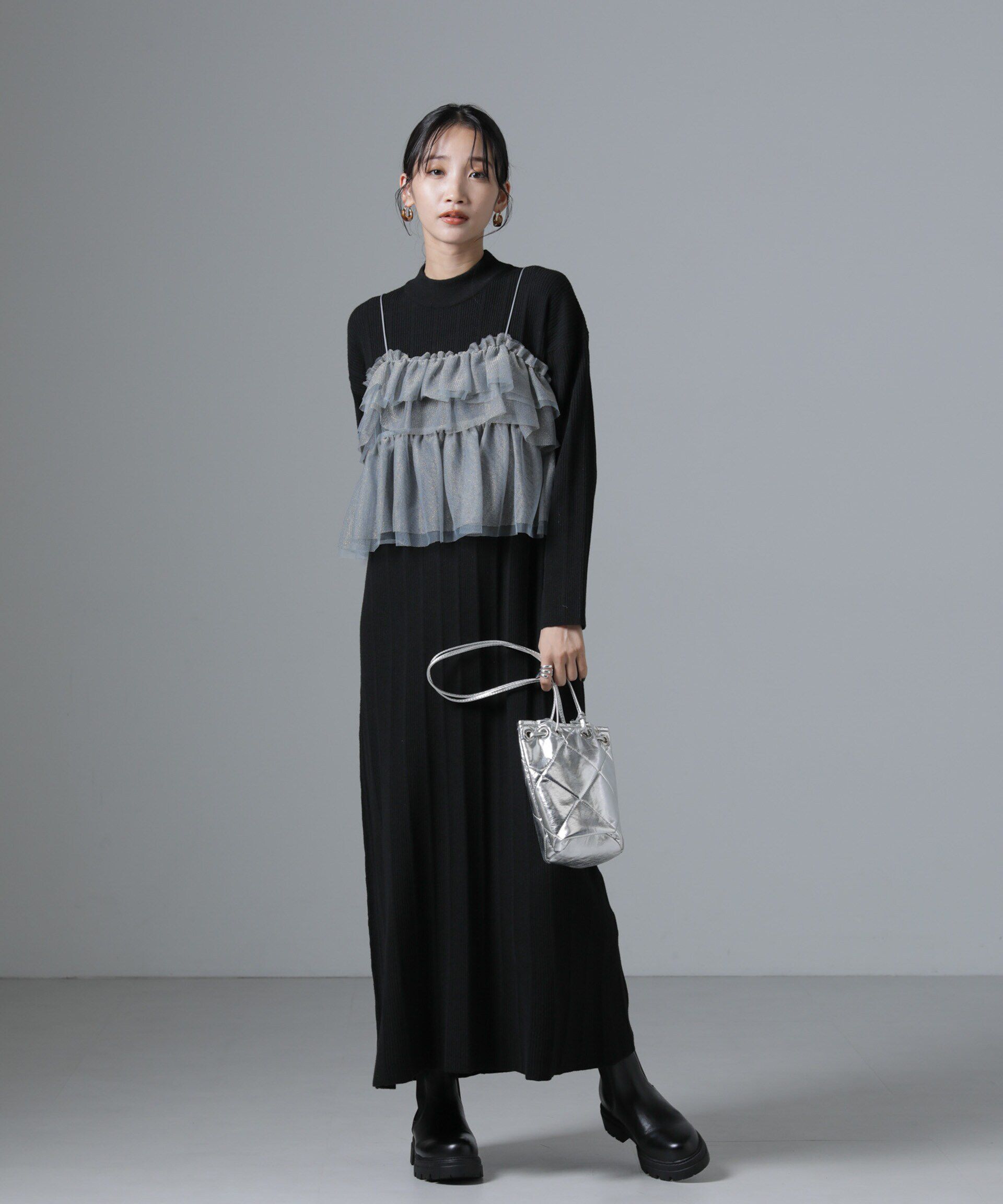 nano･universe「チュールビスチェ＋リブニットワンピースセット」|ワンピース|