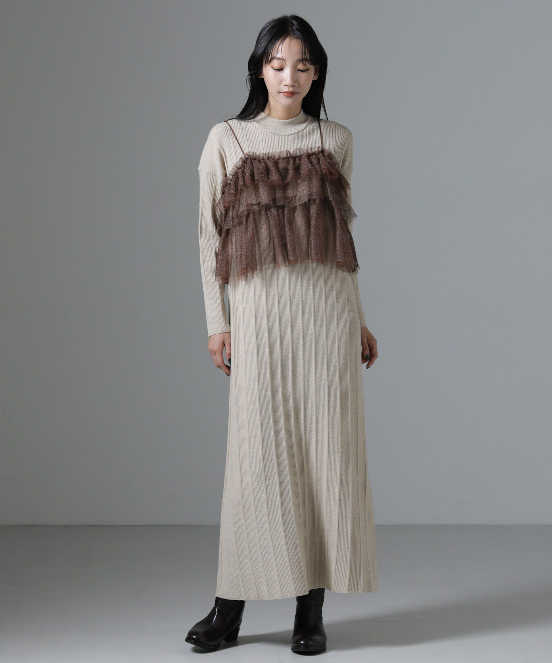 nano･universe「チュールビスチェ＋リブニットワンピースセット」|ワンピース|