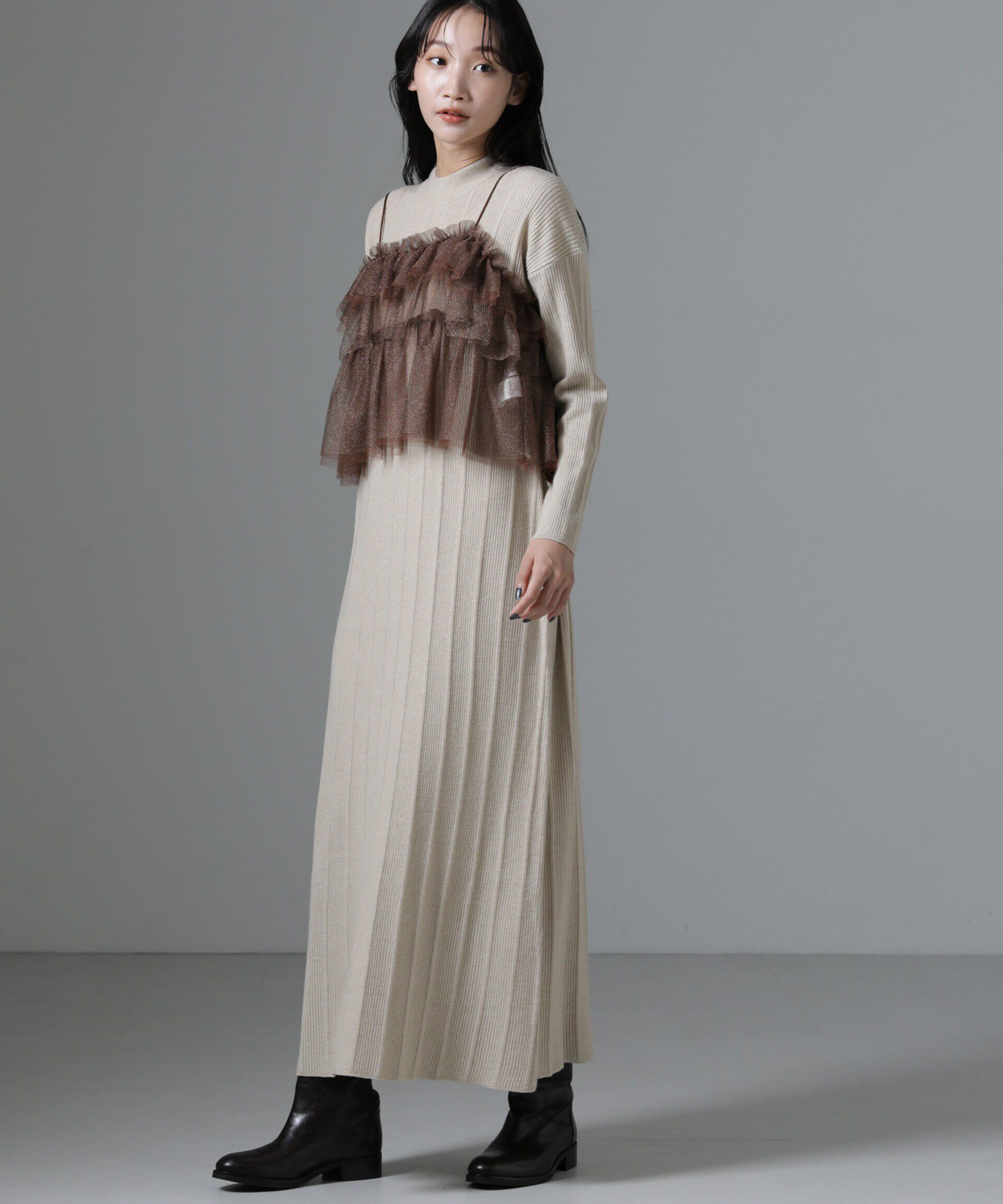 nano･universe「チュールビスチェ＋リブニットワンピースセット」|ワンピース|