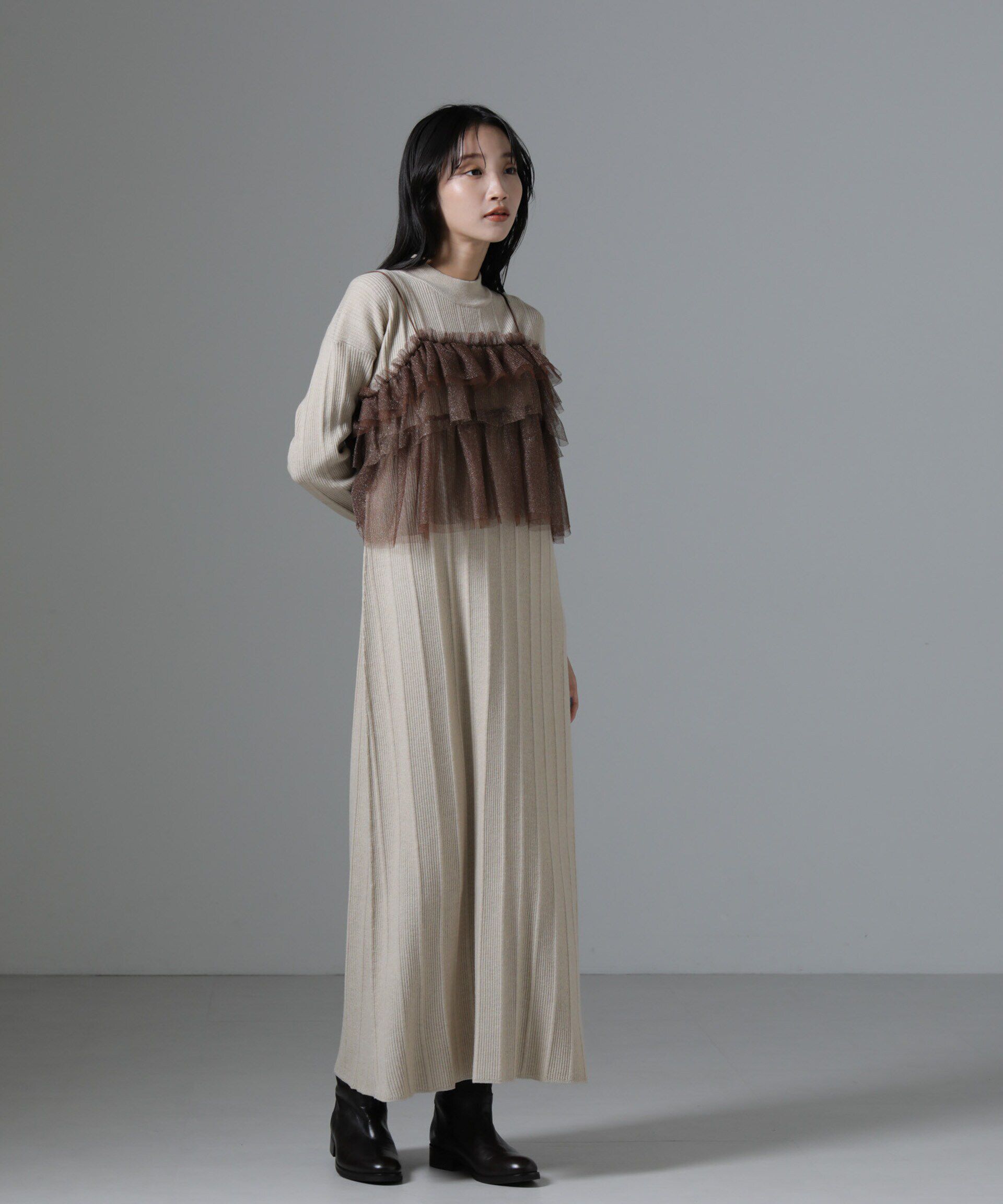 nano･universe「チュールビスチェ＋リブニットワンピースセット」|ワンピース|