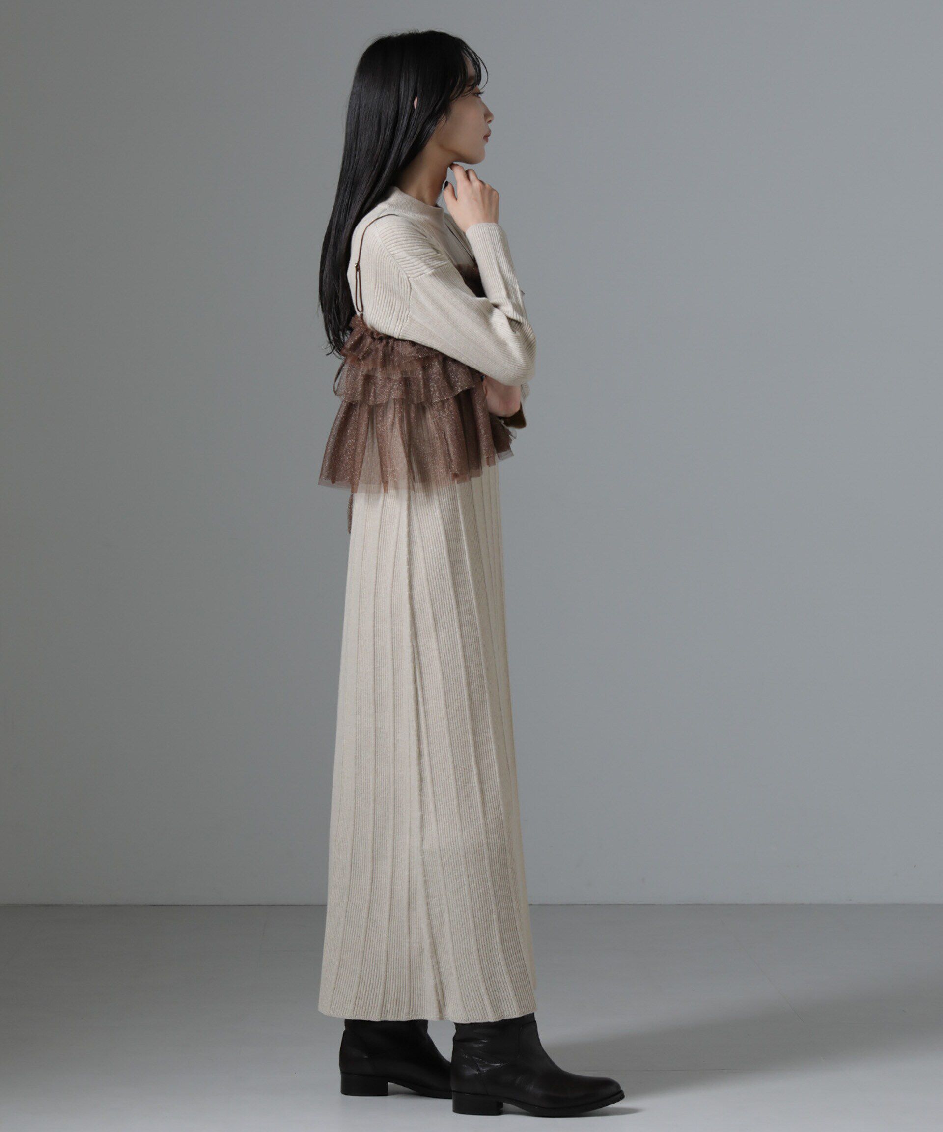 nano･universe「チュールビスチェ＋リブニットワンピースセット」|ワンピース|