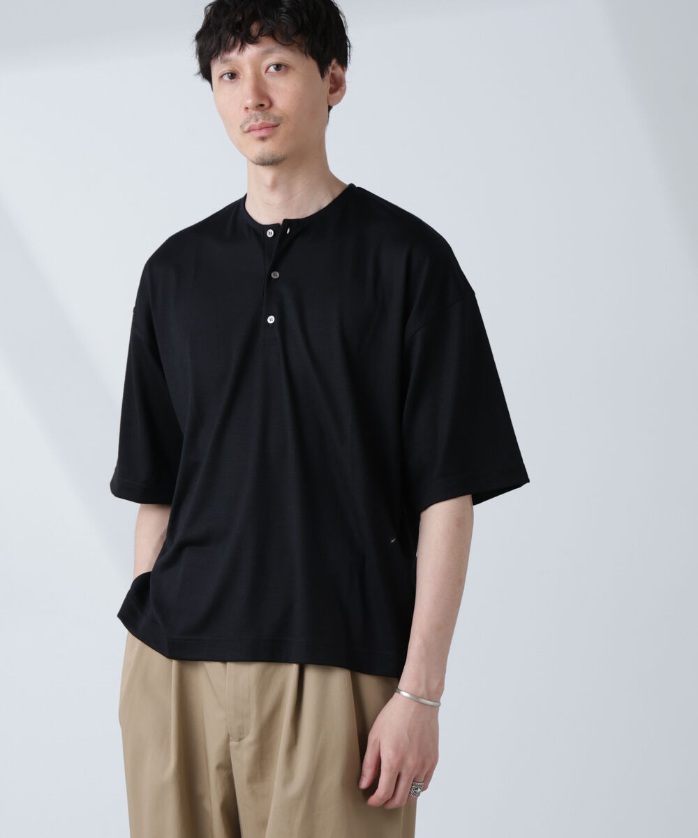 nano･universe「「ALL-DAYS COMFORT 100% WOOL」 ヘンリーネックTEE」|Tシャツ・カットソー|ブラック