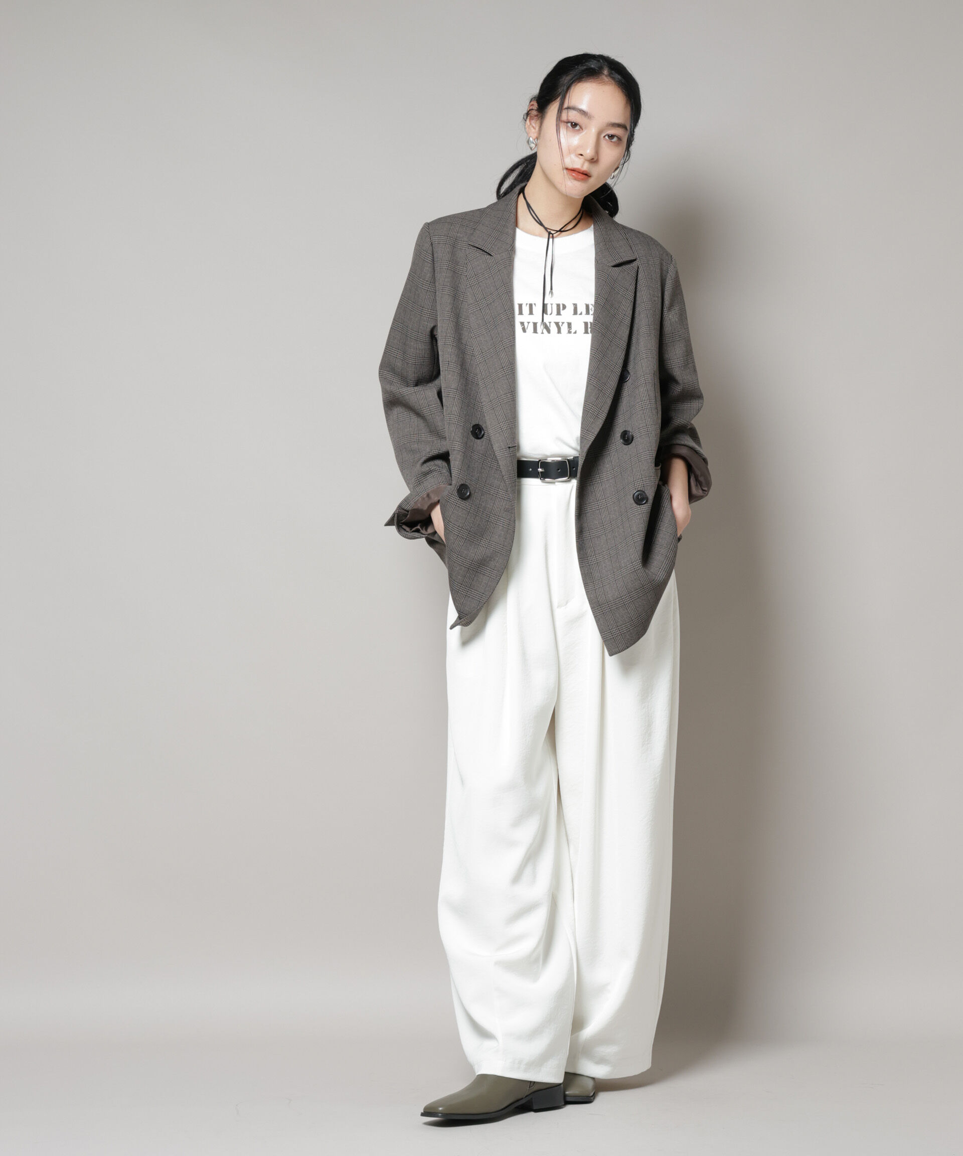 ストレッチサージチェックダブルジャケット(セットアップ可)（nano