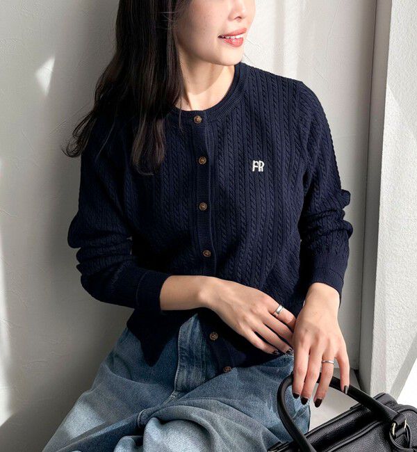 fredy emue「FR刺繍ミニケーブル柄カーディガン」|カーディガン|ネイビー