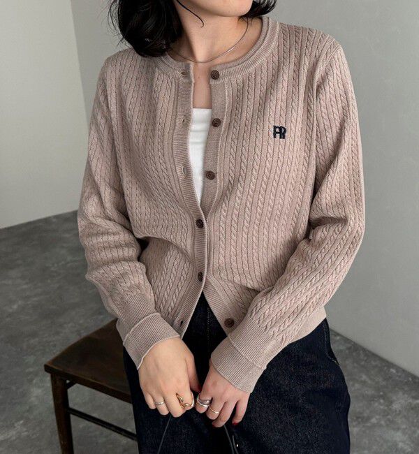 fredy emue「FR刺繍ミニケーブル柄カーディガン」|カーディガン|ベージュ