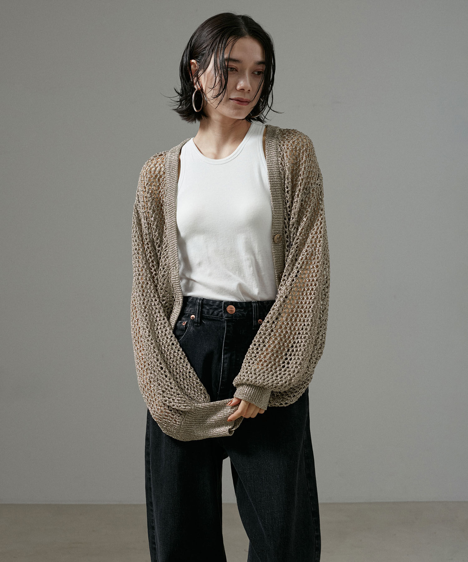 SALON adam et rope'「【WEB限定】ラメメッシュ2WAYカーディガン」|カーディガン|