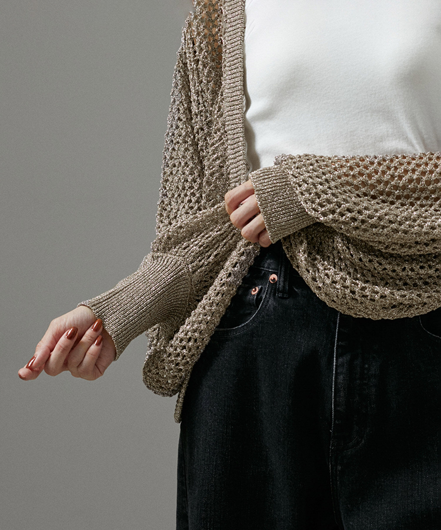 SALON adam et rope'「【WEB限定】ラメメッシュ2WAYカーディガン」|カーディガン|