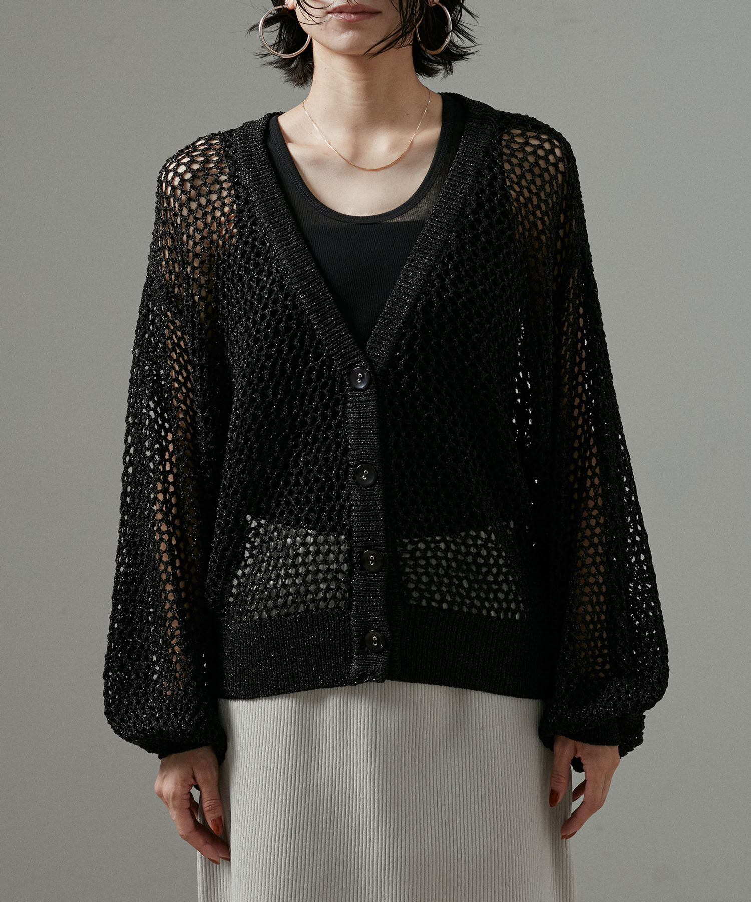 SALON adam et rope'「【WEB限定】ラメメッシュ2WAYカーディガン」|カーディガン|