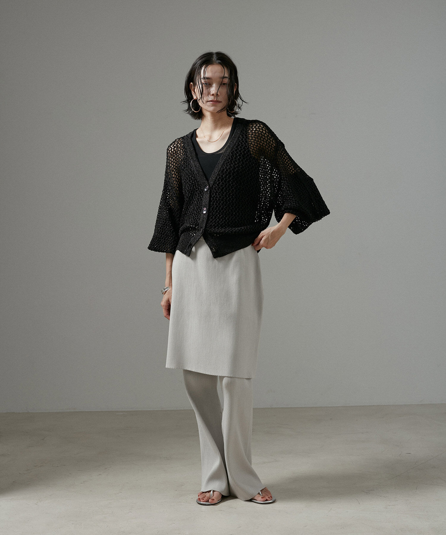 SALON adam et rope'「【WEB限定】ラメメッシュ2WAYカーディガン」|カーディガン|