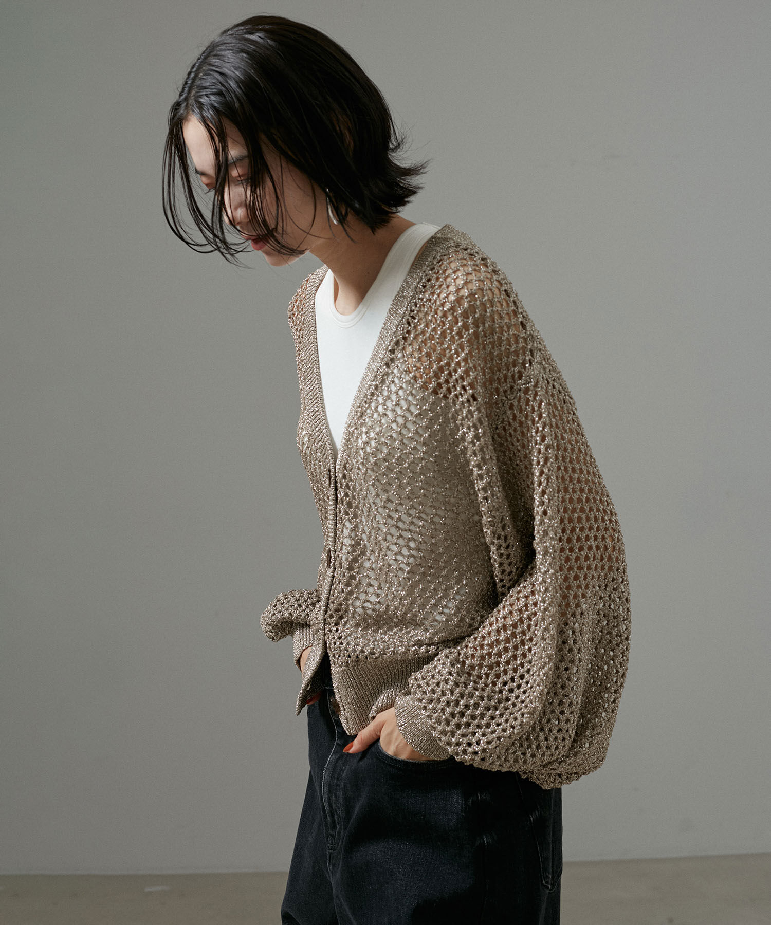SALON adam et rope'「【WEB限定】ラメメッシュ2WAYカーディガン」|カーディガン|