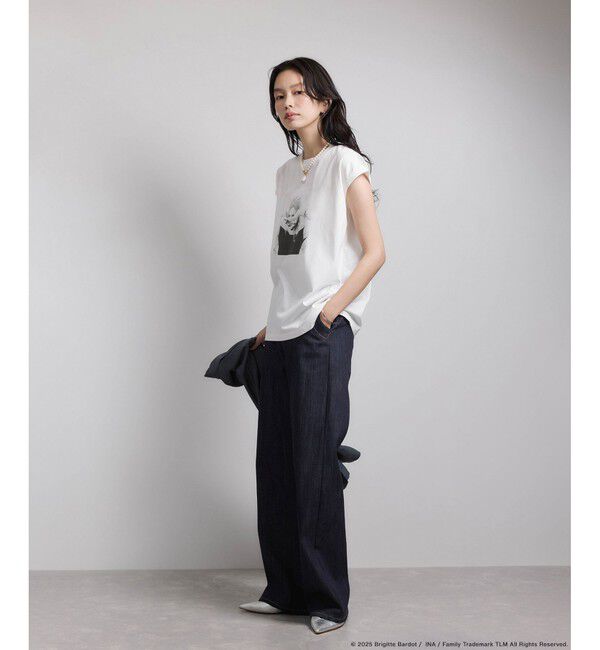 ROPE「【Brigitte Bardot&times;ROPE'・コラボ】プリントアームレットT-shirt【洗える・洗濯耐久性・接触冷感】」|Tシャツ・カットソー|