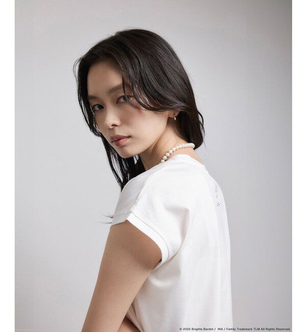 ROPE「【Brigitte Bardot&times;ROPE'・コラボ】プリントアームレットT-shirt【洗える・洗濯耐久性・接触冷感】」|Tシャツ・カットソー|