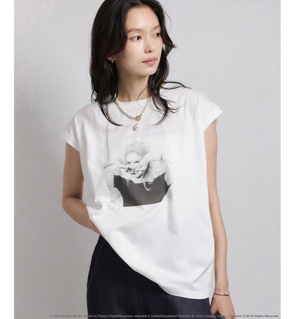 ROPE「【Brigitte Bardot&times;ROPE'・コラボ】プリントアームレットT-shirt【洗える・洗濯耐久性・接触冷感】」|Tシャツ・カットソー|ホワイト系(11)