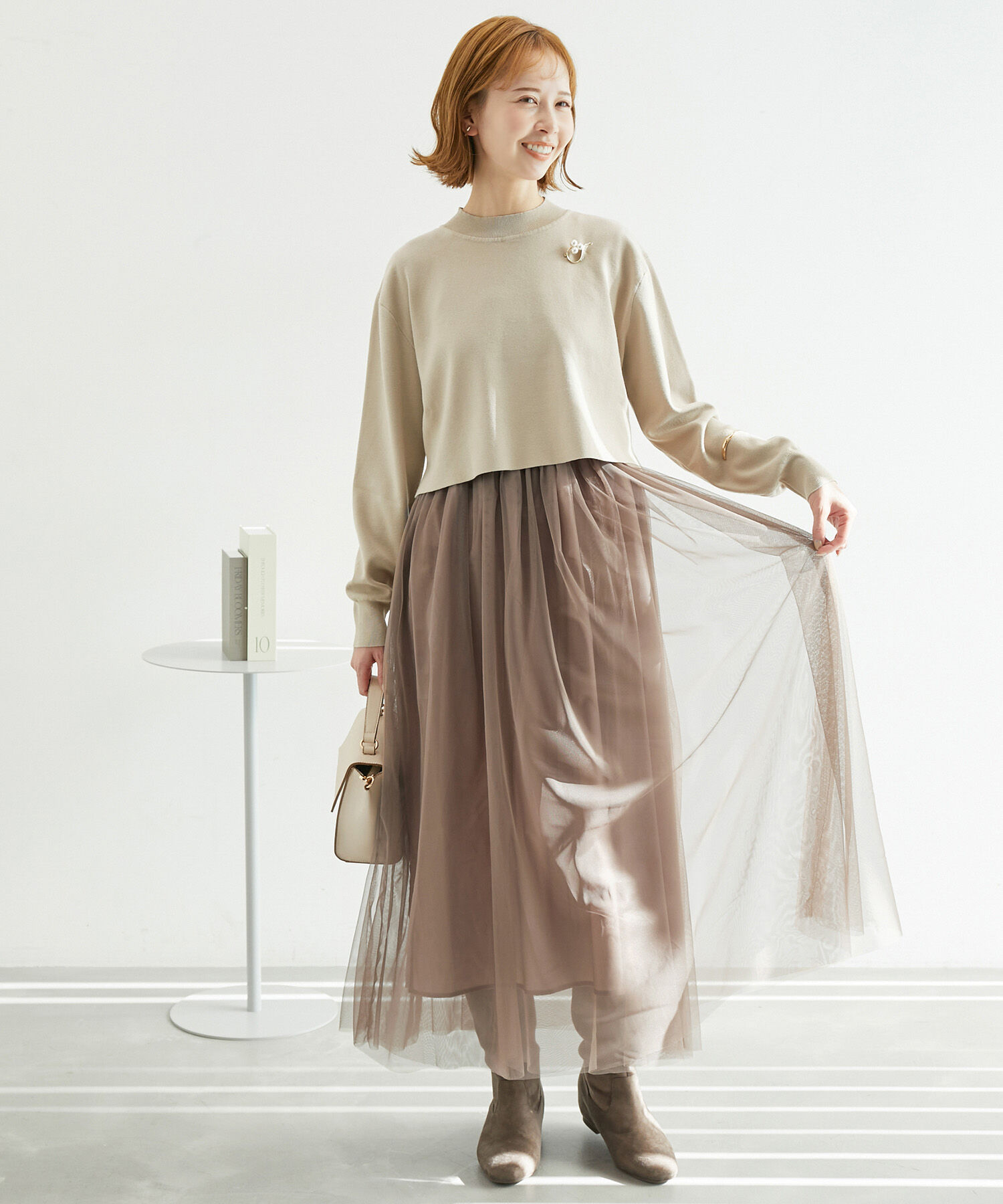 Rope&rsquo;Picnic「【WEB限定】ドッキングチュールワンピース」|ワンピース|ベージュ系(29)