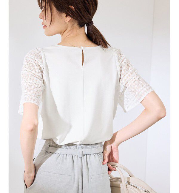 Rope&rsquo;Picnic「【UVカット・接触冷感】Cutee レースドッキングフレアスリーブトップス/リンクコーデ」|Tシャツ・カットソー|