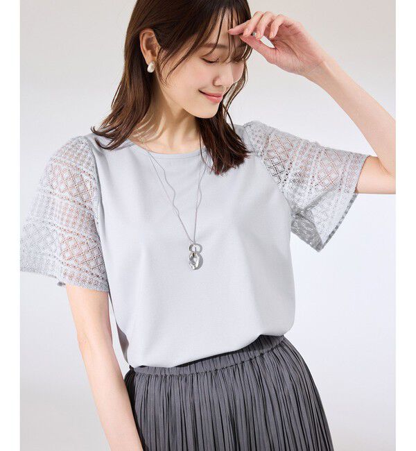 Rope&rsquo;Picnic「【UVカット・接触冷感】Cutee レースドッキングフレアスリーブトップス/リンクコーデ」|Tシャツ・カットソー|