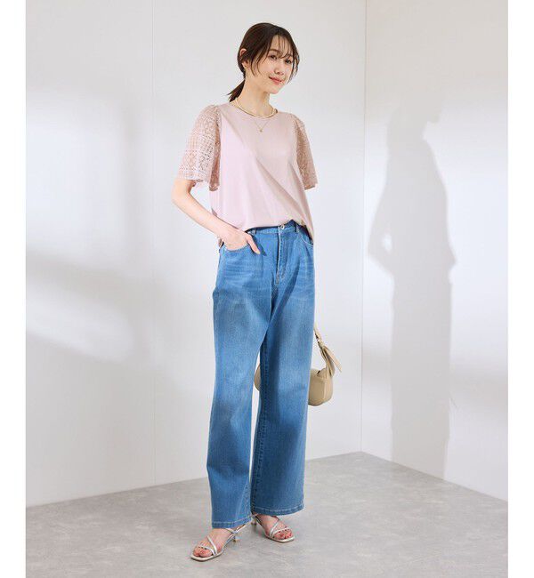 Rope&rsquo;Picnic「【UVカット・接触冷感】Cutee レースドッキングフレアスリーブトップス/リンクコーデ」|Tシャツ・カットソー|