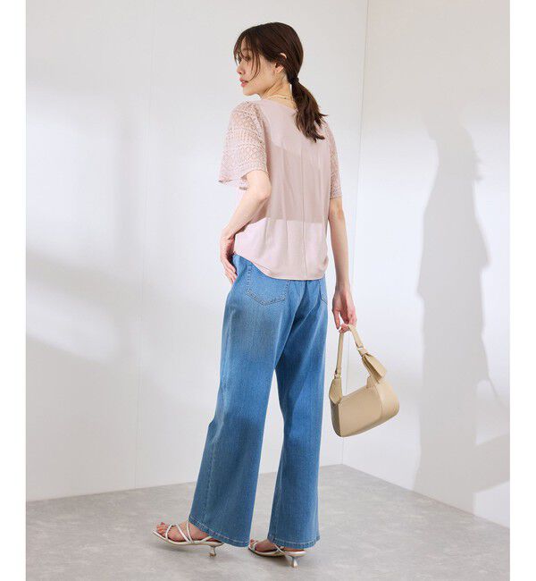 Rope&rsquo;Picnic「【UVカット・接触冷感】Cutee レースドッキングフレアスリーブトップス/リンクコーデ」|Tシャツ・カットソー|