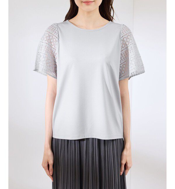 Rope&rsquo;Picnic「【UVカット・接触冷感】Cutee レースドッキングフレアスリーブトップス/リンクコーデ」|Tシャツ・カットソー|