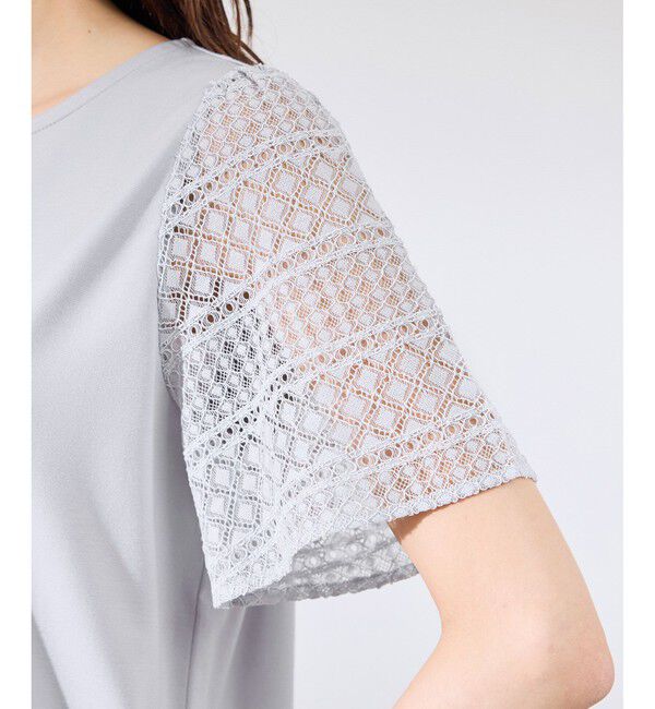 Rope&rsquo;Picnic「【UVカット・接触冷感】Cutee レースドッキングフレアスリーブトップス/リンクコーデ」|Tシャツ・カットソー|