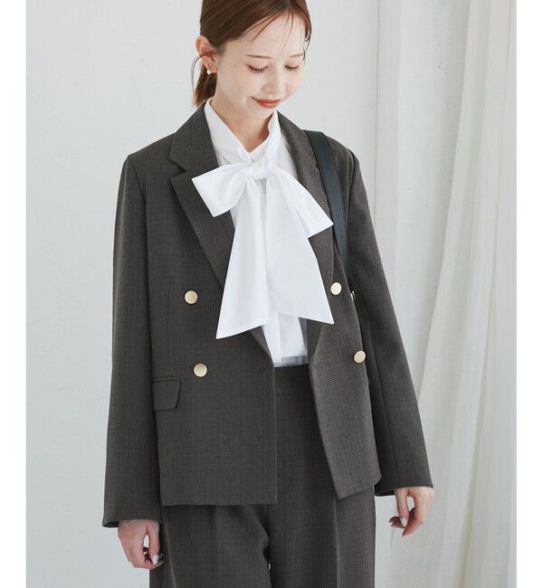 Rope&rsquo;Picnic「レディハンサムシリーズ ウールライク金ボタンジャケット(半裏地)/セットアップ・通勤対応」|テーラードジャケット|ブラック系(02)