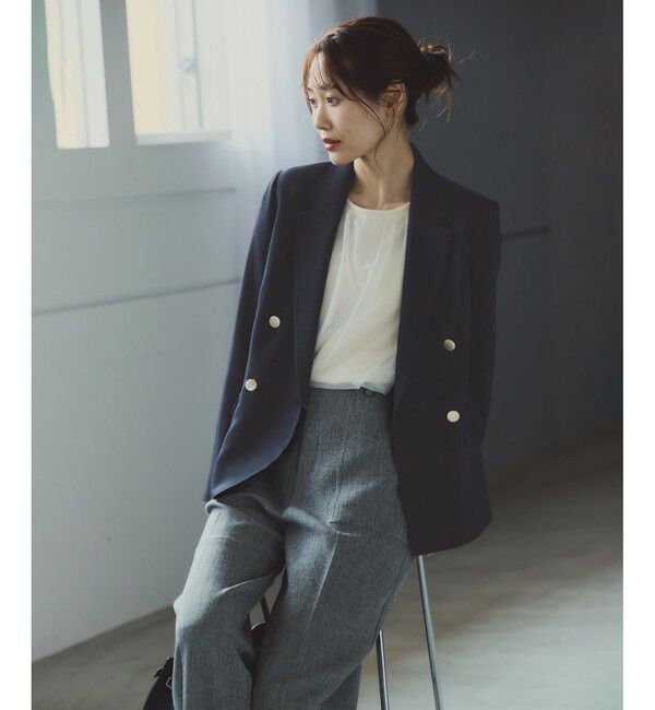 Rope&rsquo;Picnic「レディハンサムシリーズ ウールライク金ボタンジャケット(半裏地)/セットアップ・通勤対応」|テーラードジャケット|