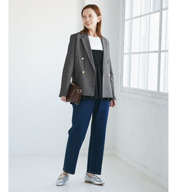 Rope&rsquo;Picnic「レディハンサムシリーズ ウールライク金ボタンジャケット(半裏地)/セットアップ・通勤対応」|テーラードジャケット|
