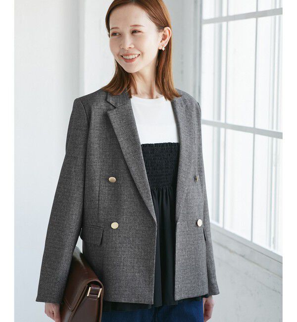 Rope&rsquo;Picnic「レディハンサムシリーズ ウールライク金ボタンジャケット(半裏地)/セットアップ・通勤対応」|テーラードジャケット|